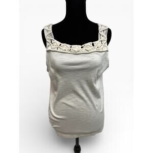 Ralph Lauren Cotton Crochet Accent Top Sz L Ivory Sleeveless